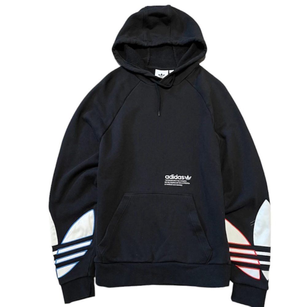 Adidas Trefoil Hoodie Pullover Sweatshirt Giant Logo Kangaroo Pocket XS Unisex